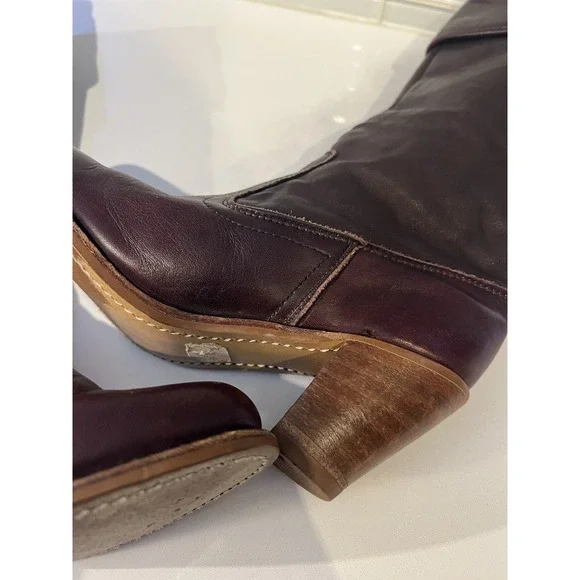 Vintage Dexter High Burgundy Leather Heeled 5 1/2M Boho Cuffed Boots - Picture 12 of 12